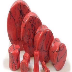 Stone Plugs Red Turquoise Organic - by the pair